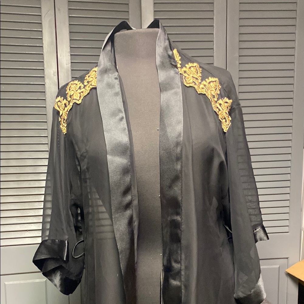 Black Satin Robe with Gold Embroidery